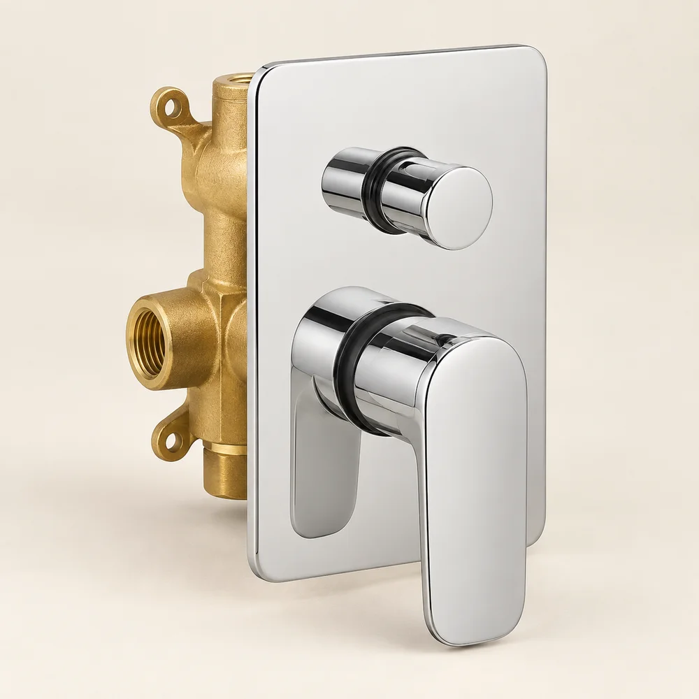 Concealed two-outlet shower mixer