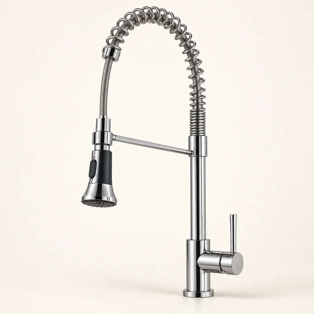 Spring-neck kitchen mixer