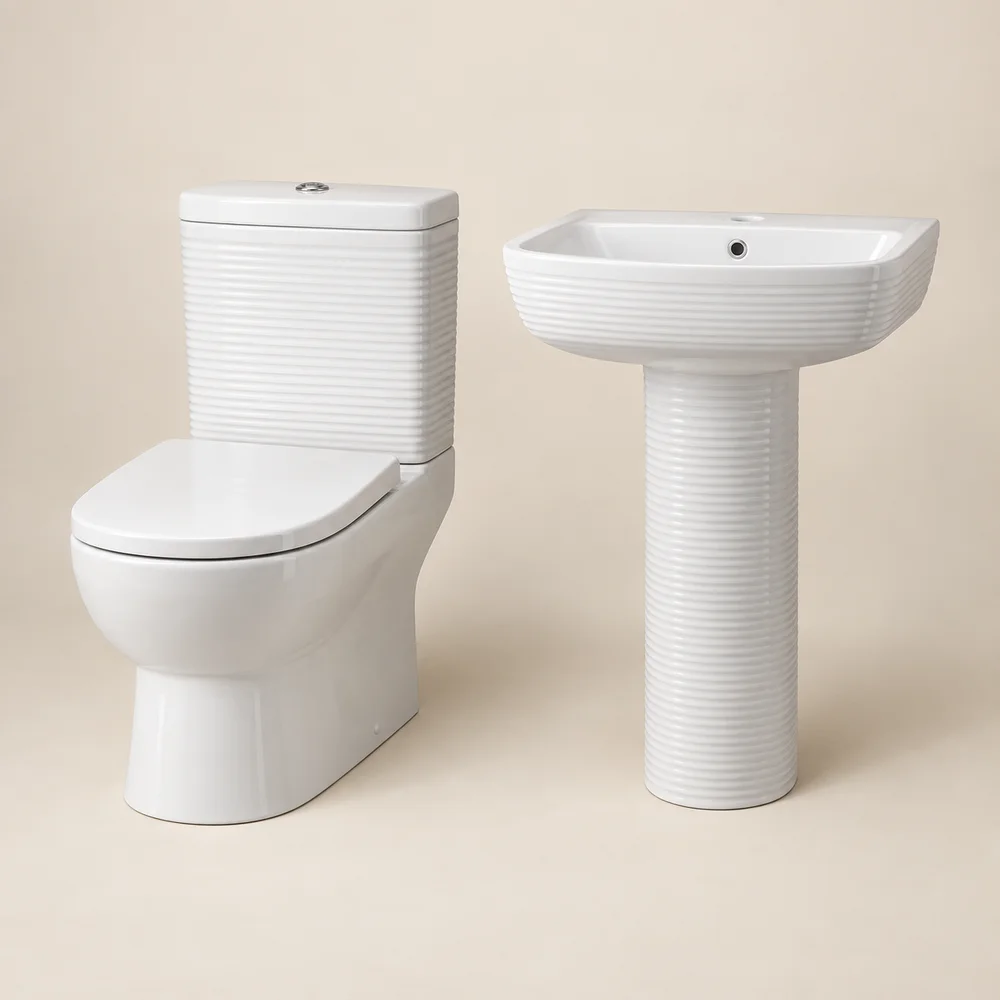 Ribbed WC & pedestal basin suite